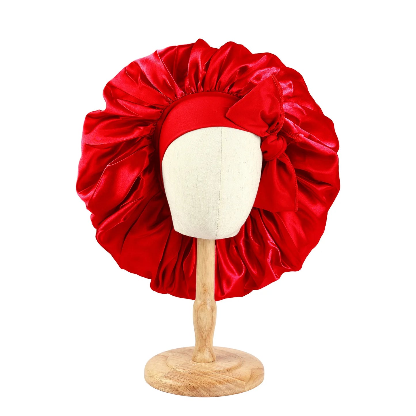 Large Satin Sleep Bonnet for Women – Silky Night Cap with Adjustable Tie Band for Curly & Braided Hair