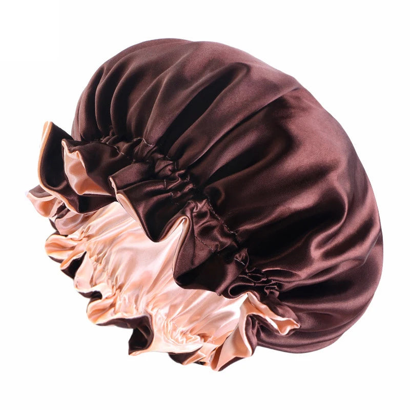 Reversible Double-Layer Satin Sleep Bonnet for Women – Elastic Nightcap for Hair Protection