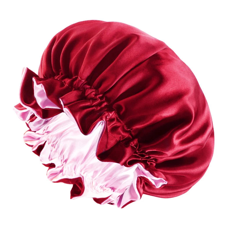 Reversible Double-Layer Satin Sleep Bonnet for Women – Elastic Nightcap for Hair Protection