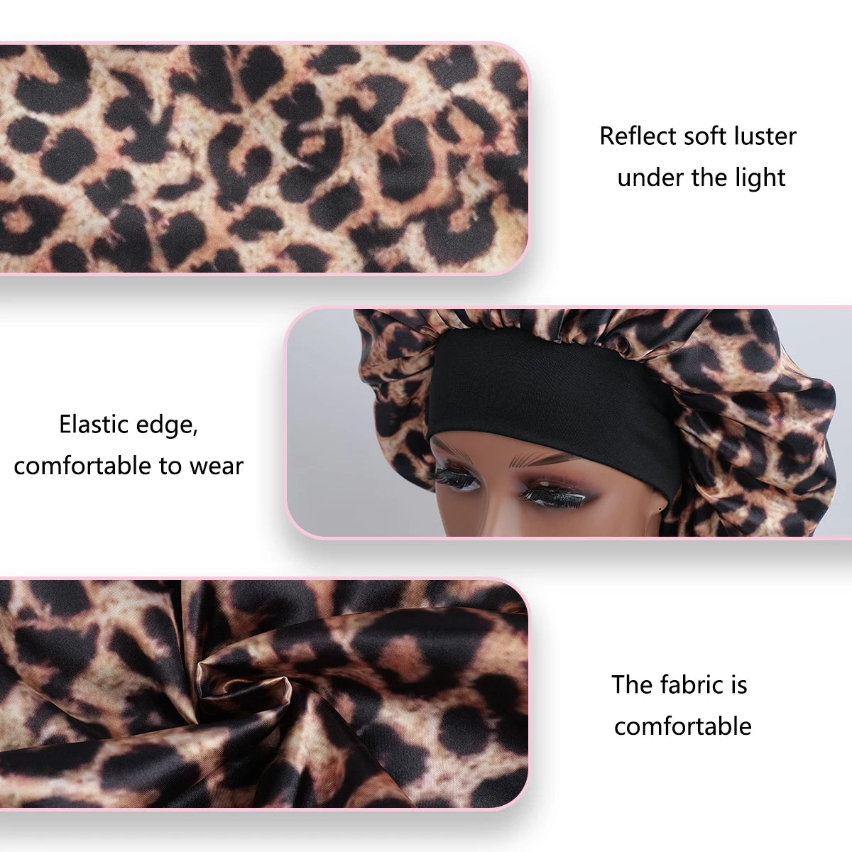 Leopard Print Satin Sleep Bonnet for Women – Single-Layer Nightcap for Frizz-Free Hair Care