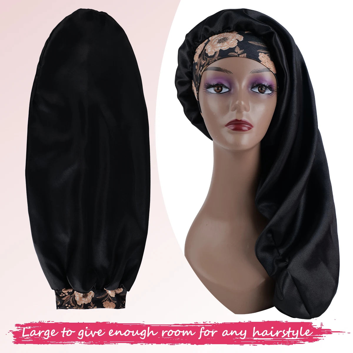 Extra Long Satin Sleep Bonnet for Women – Oversized Adjustable Hair Turban for Curly & Natural Hair