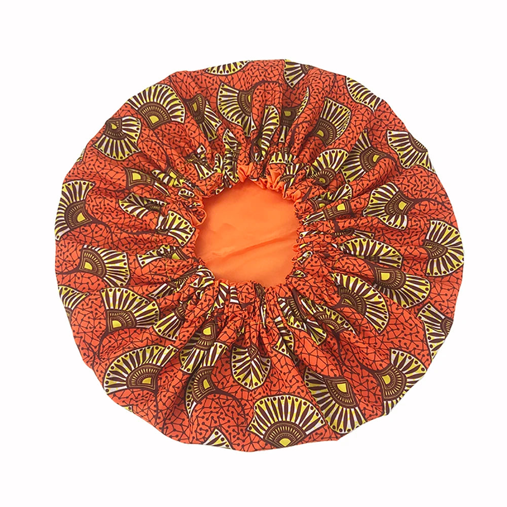 African Print Extra Large Satin Bonnet for Women – Double-Layer Reversible Sleep Cap for Curly & Natural Hair