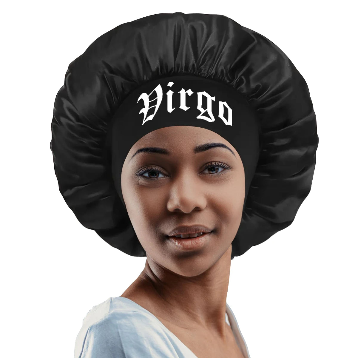 Satin Zodiac Print Sleep Cap for Women – Soft Wide-Brim Silky Bonnet for Daily Hair Protection