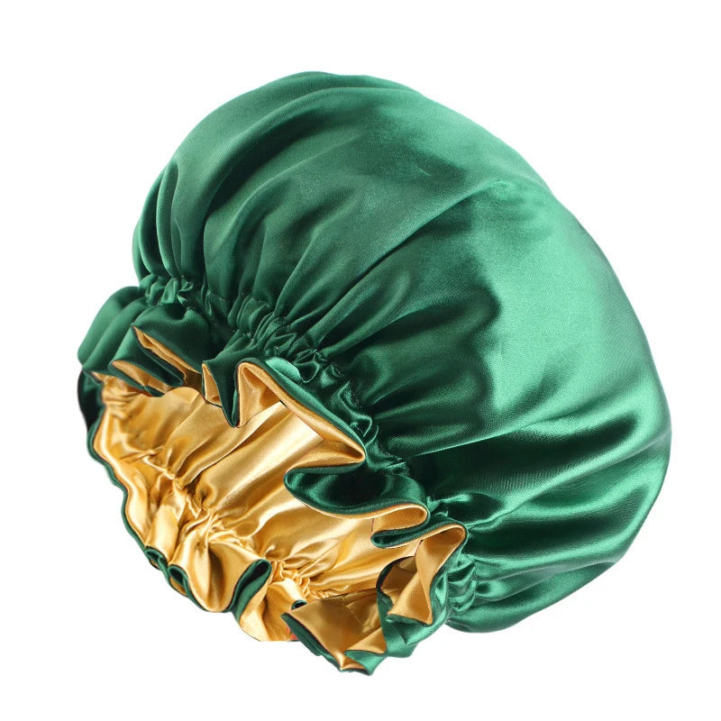 Reversible Double-Layer Satin Sleep Bonnet for Women – Elastic Nightcap for Hair Protection