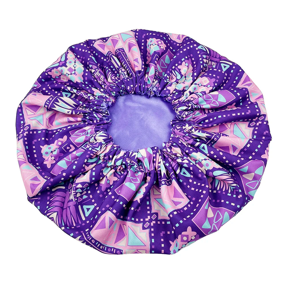 African Print Extra Large Satin Bonnet for Women – Double-Layer Reversible Sleep Cap for Curly & Natural Hair