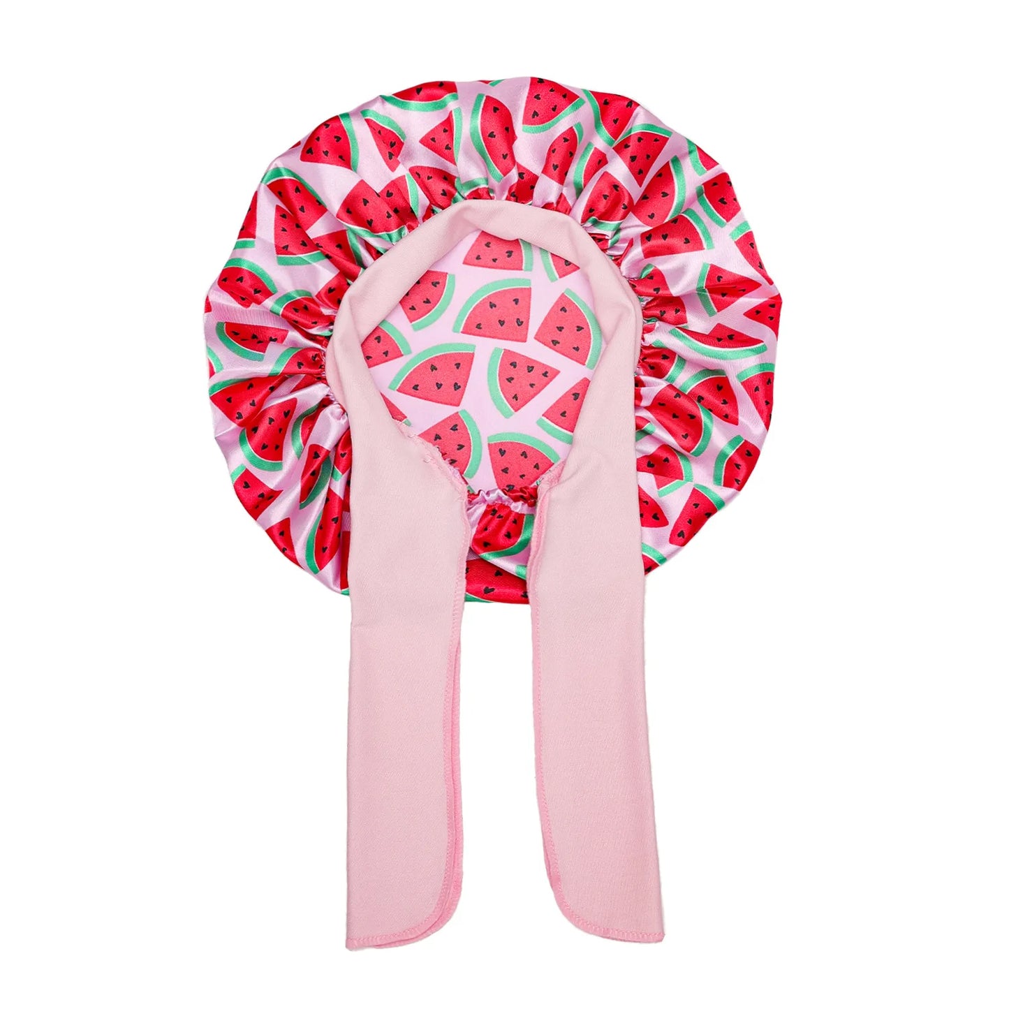 Kids Satin Bonnet – Print Sleep Cap with Wide Elastic Band & Ribbon Tie