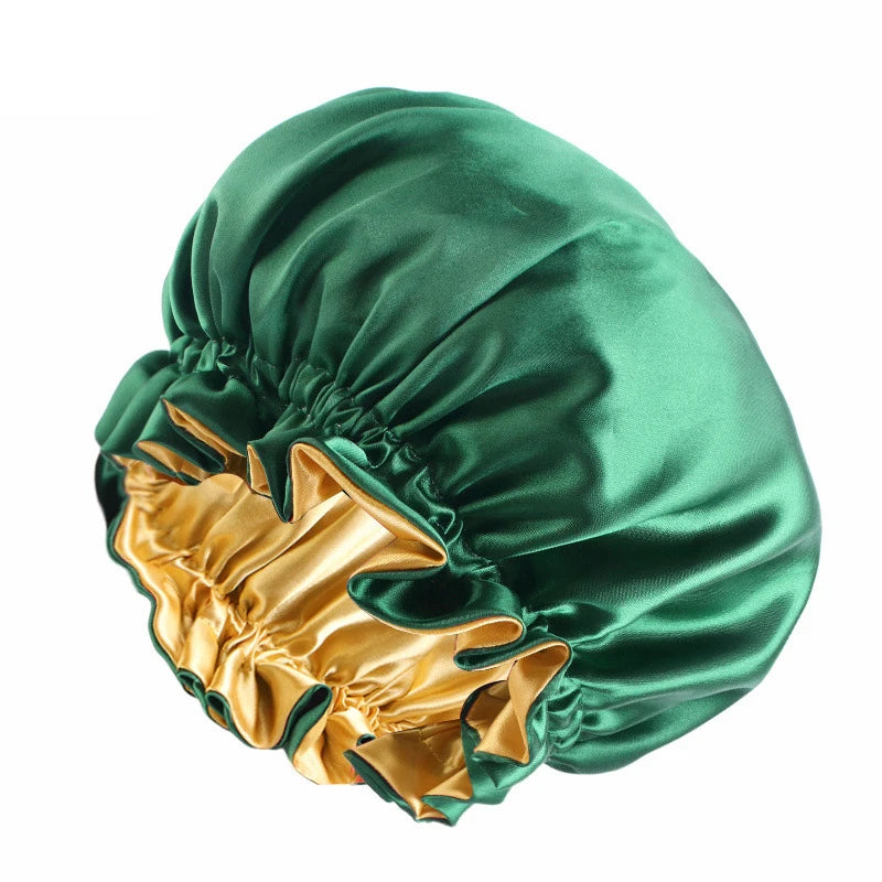 Reversible Double-Layer Satin Sleep Bonnet for Women – Elastic Nightcap for Hair Protection