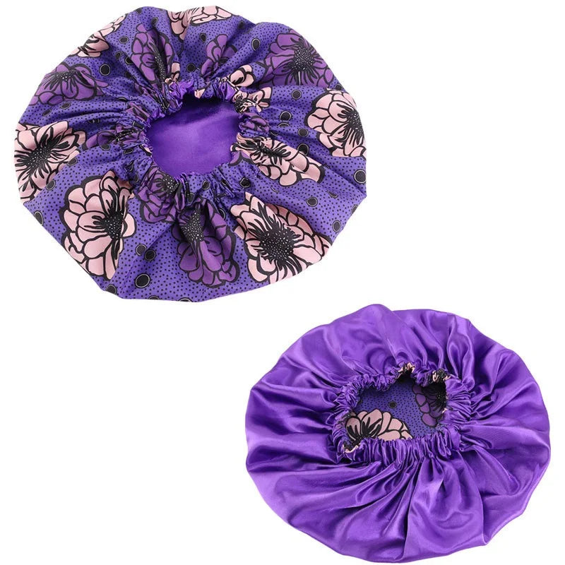 African Print Extra Large Satin Bonnet for Women – Double-Layer Reversible Sleep Cap for Curly & Natural Hair