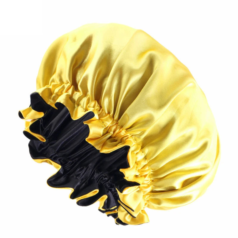 Reversible Double-Layer Satin Sleep Bonnet for Women – Elastic Nightcap for Hair Protection