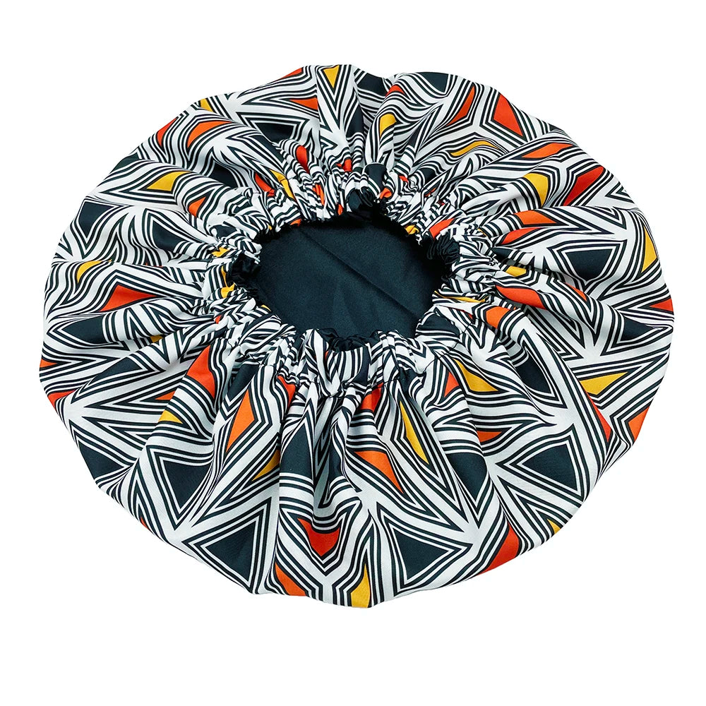 African Print Extra Large Satin Bonnet for Women – Double-Layer Reversible Sleep Cap for Curly & Natural Hair