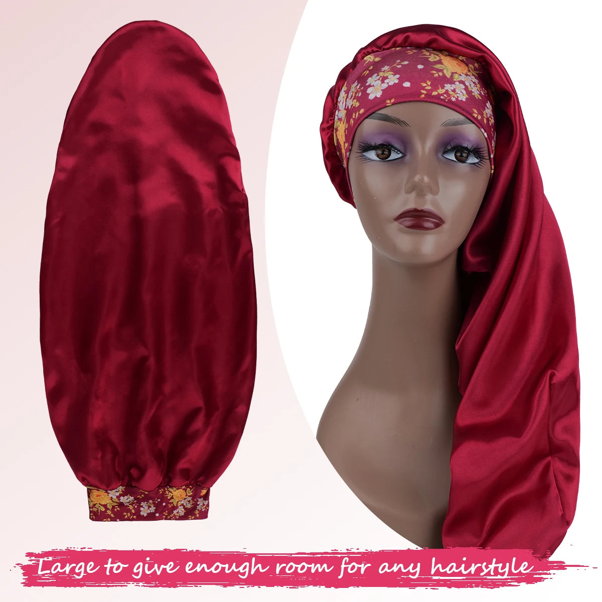 Extra Long Satin Sleep Bonnet for Women – Oversized Adjustable Hair Turban for Curly & Natural Hair