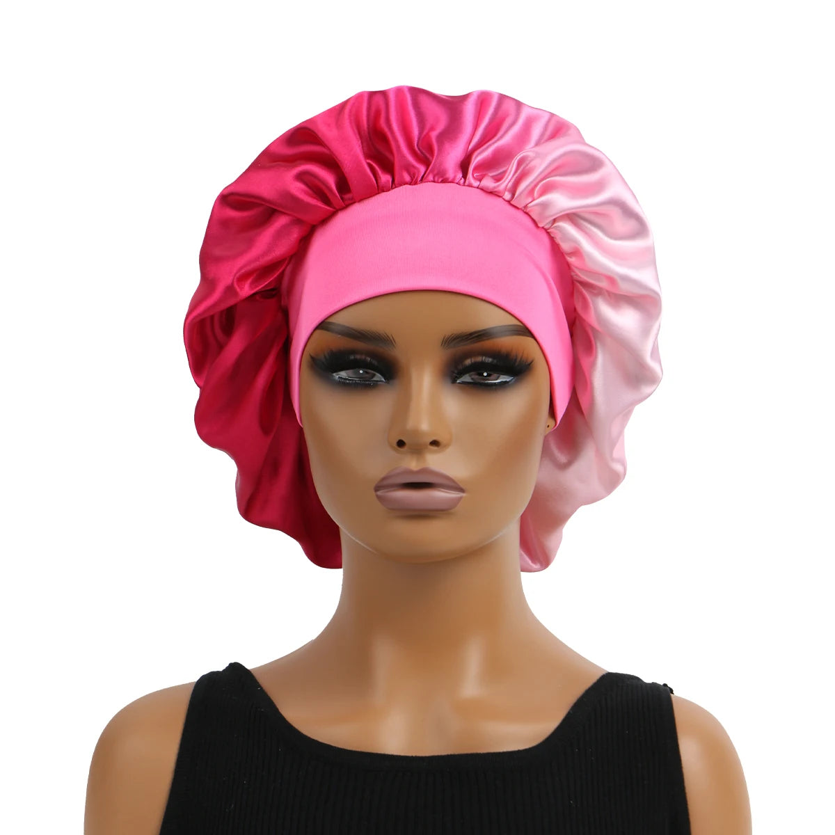 Luxury Satin Silk Bonnet with Frontal Wrap – Large Wide Band Sleep Cap, Colorful Fade Print Nightcap for Hair Protection