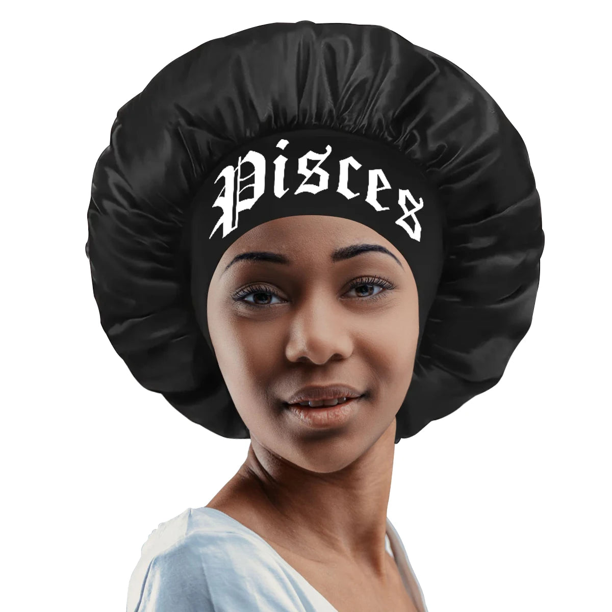 Satin Zodiac Print Sleep Cap for Women – Soft Wide-Brim Silky Bonnet for Daily Hair Protection