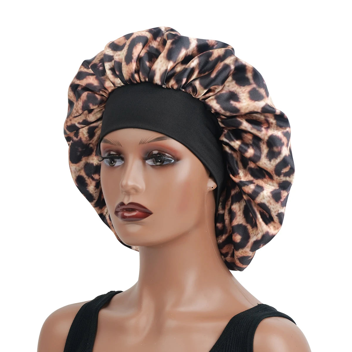 Leopard Print Satin Sleep Bonnet for Women – Single-Layer Nightcap for Frizz-Free Hair Care