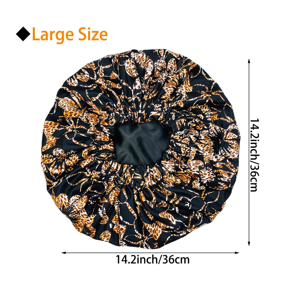 African Print Extra Large Satin Bonnet for Women – Double-Layer Reversible Sleep Cap for Curly & Natural Hair