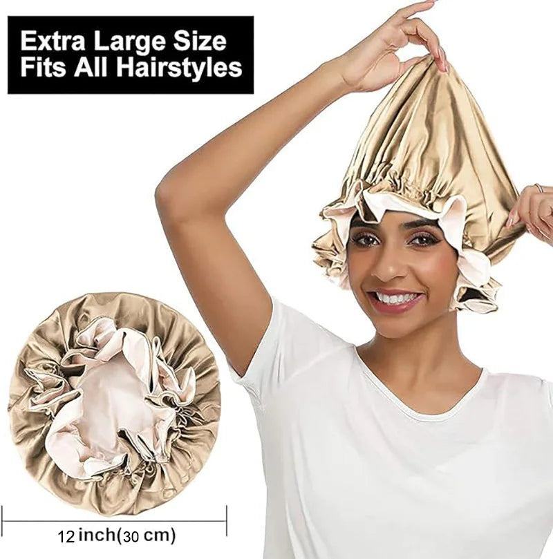 Reversible Double-Layer Satin Sleep Bonnet for Women – Elastic Nightcap for Hair Protection