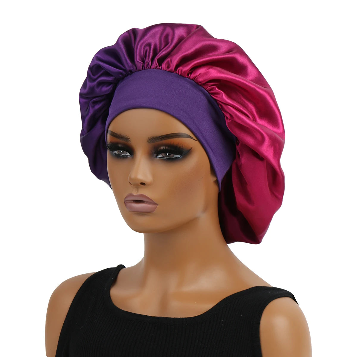Luxury Satin Silk Bonnet with Frontal Wrap – Large Wide Band Sleep Cap, Colorful Fade Print Nightcap for Hair Protection